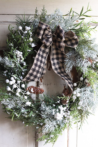 Kraciasta Kokarda, iglasty wianek zimowy, śr.50cm