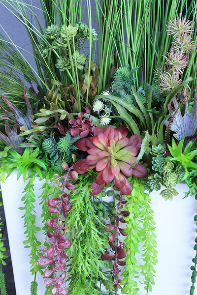 Fiberglass Reddina, trawy i sukulenty w donicy fiberglass, wys. 117cm