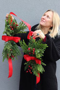 OD RĘKI Red Christmas Door Mini, zawieszka świąteczna na drzwi dwustronna, dł.40/170cm