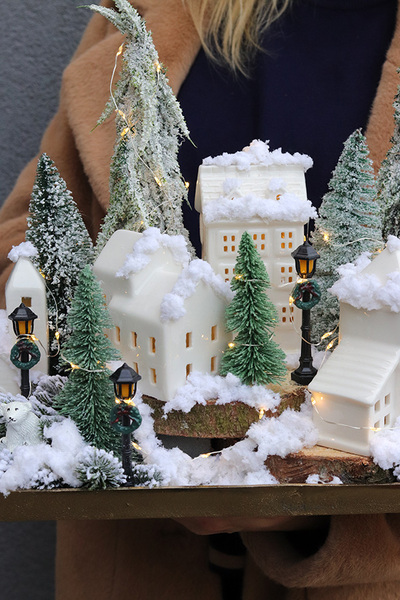 Zimowa Wioska, świąteczny stroik na stół LED