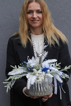 OD RĘKI Zimowe Sreberko, wysokiej jakości stroik świąteczny, wym.39x37cm