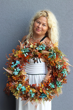 Turkusy Jesienią, jesienny wianek na drzwi, śr.52cm