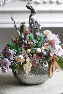 Bunny Sella, stroik wielkanocny z zającem, wym.31x32x18cm