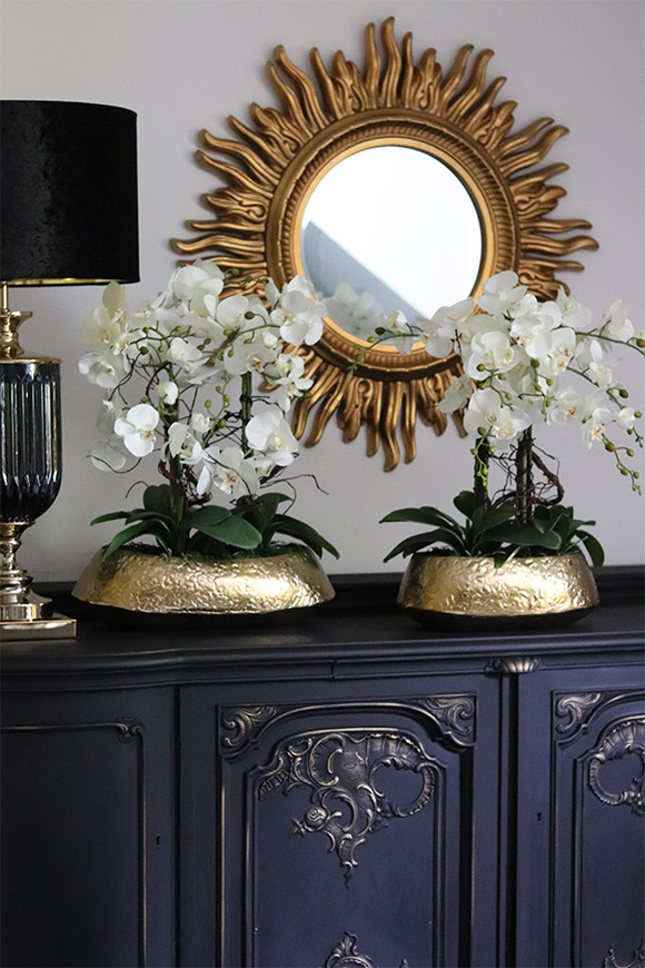 Deluxe Belldani, sztuczny storczyk w złotej donicy, kpl.2szt 