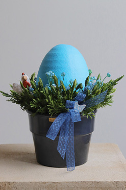 OD RĘKI Easter Egg Blue, stroik wielkanocny z jajem, wym.25x20cm