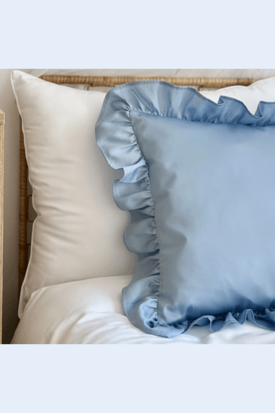 Margaret, komplet pościeli bawełnianej z falbaną, błękitna