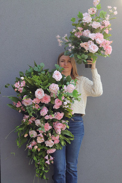 Kalinova Różowa, komplet dekoracji nagrobnych, wiązanka + bukiet