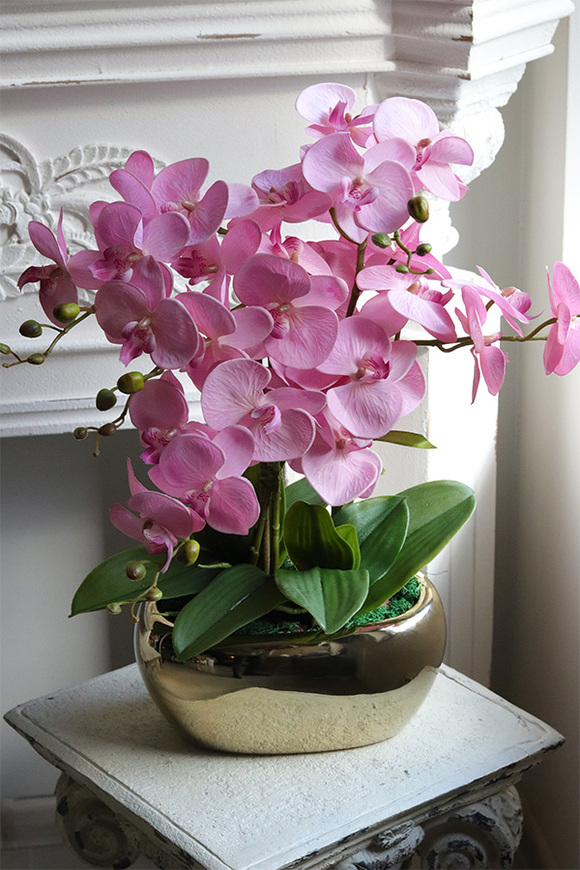 Pink&Gold 2, storczyk w złotej donicy glamour