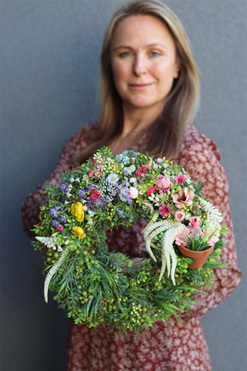 Ogrodowe Doniczki, kwiatowy wianek na drzwi, śr.36cm