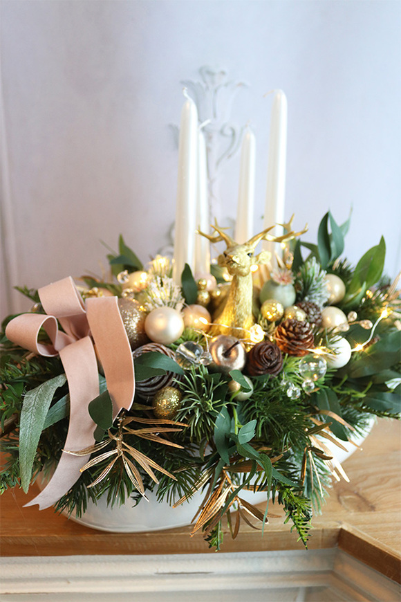 Złota Kraina Pink, adwentowy stroik ze świecami