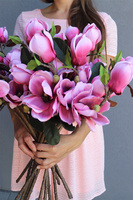 Magnolie, bukiet rózówych kwiatów, 15szt, dł.56cm