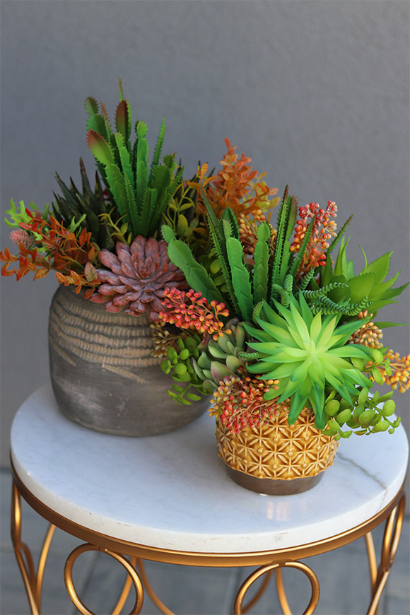 City Life, kompozycja sukulenty w donicy etno, wys.33cm