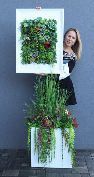 Fiberglass Reddina, trawy i sukulenty w donicy fiberglass, wys. 117cm