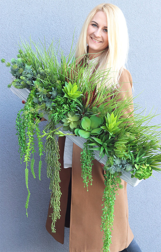 kompozycja Sukulenty do twojej donicy, Hedatia, wym.30x70x10cm