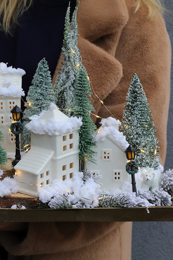 Zimowa Wioska, świąteczny stroik na stół LED