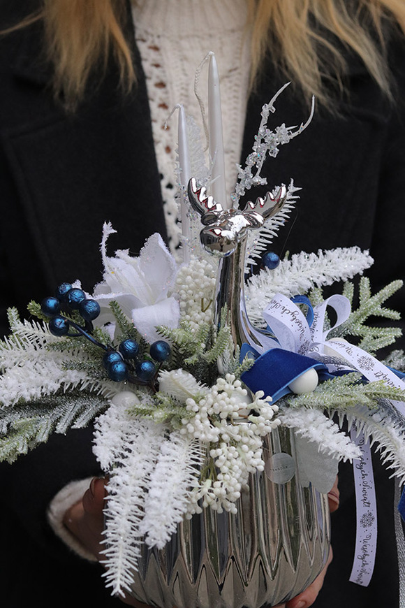 Zimowe Sreberko, wysokiej jakości stroik świąteczny, wym.39x37cm