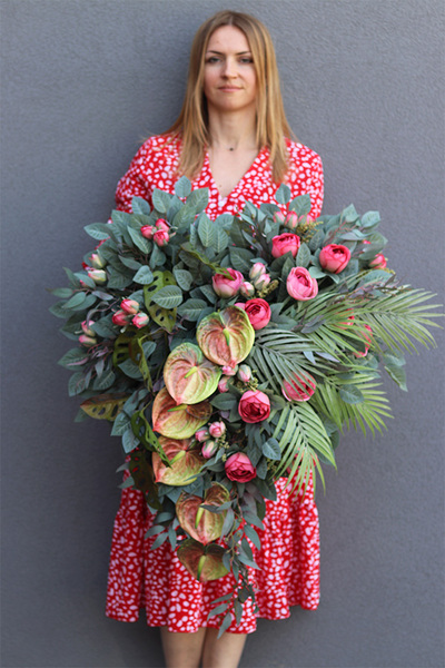 Anturium Heart, wiązanka nagrobna w kształcie serca