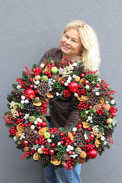 Świąteczny Kolor Big 3, bogaty wianek świąteczny LED, śr.70cm 