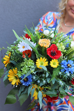 Kwiatowa Rabata, kompozycja kwiatowa w naczyniu, wym.47x32cm