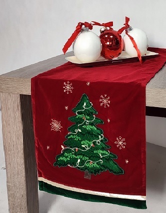 Christmas Mood, świąteczny bieżnik na stół, czerwony, choinka