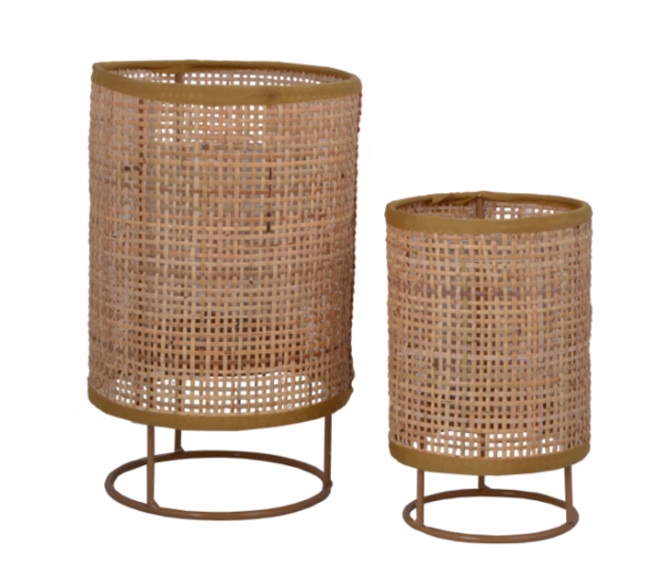 Boho A, mały, stylowy rattanowy świecznik ze szklanym wkładem, wym.11x18cm