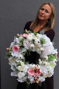 Białe Dynie 2, jesienny wianek z owocami, śr.45cm  