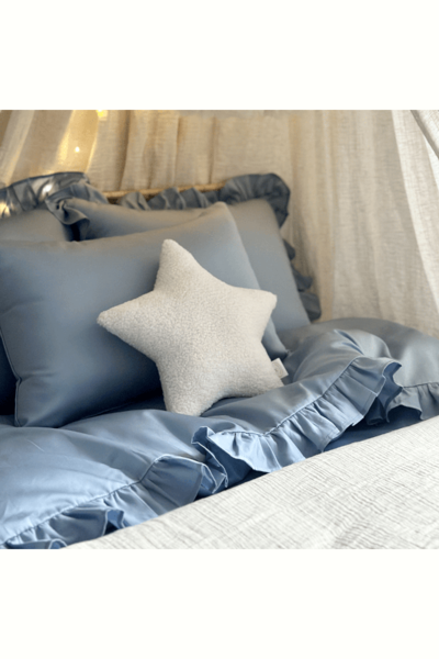 Margaret, komplet pościeli bawełnianej z falbaną, błękitna