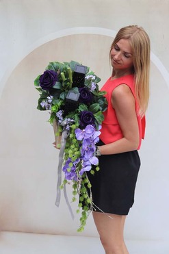 Fioletowe Lata, dekoracja nagrobna w skrzynce, wym.36x80x36cm