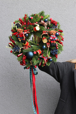 Święta u Misiów, świąteczny wianek na drzwi, śr.46cm