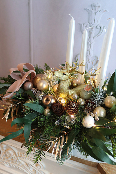 Złota Kraina Pink, adwentowy stroik ze świecami