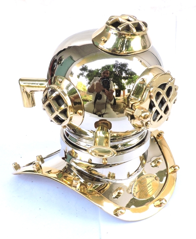 Boston Navy, mosiężny hełm nurka retro, wym.20x18x20cm