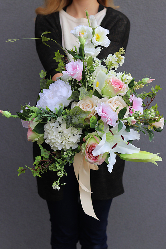 bukiet / wiązanka nagrobna, Bizancjum Biel&Róż XXL, wym.57x60cm