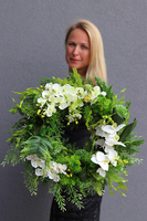 Galindia, dekoracyjny biało-zielony wianek z lampionem LED śr.48cm