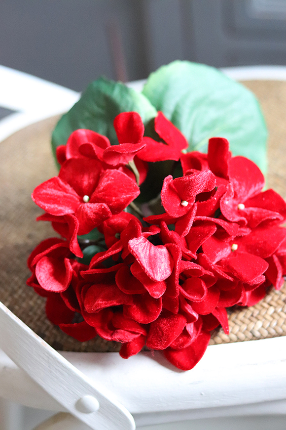 Aksamit, welurowa hortensja, czerwona, dł.61cm