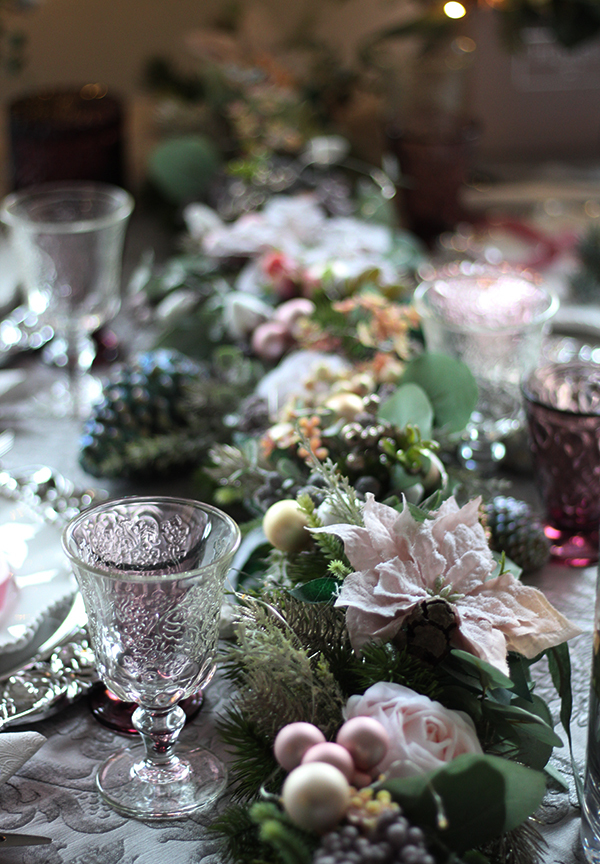 girlanda Pastelovy Róż dekoracja na stół kominek balustradę, dł.140cm