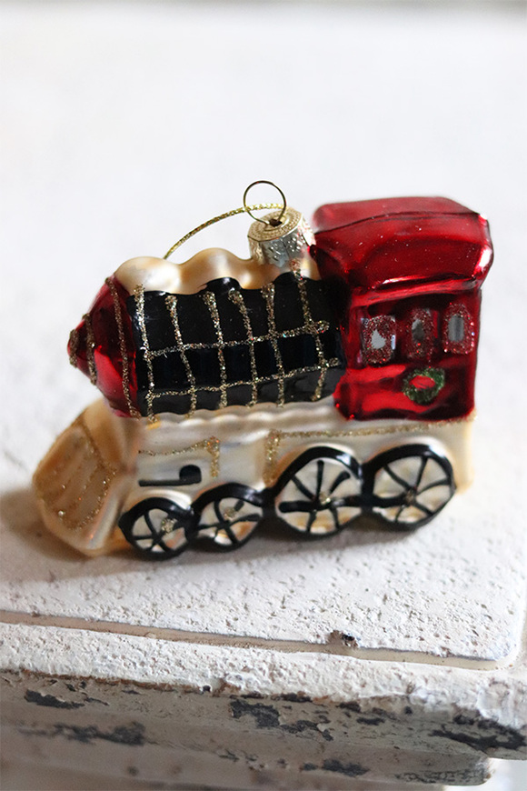Baśniowe Święta, szklana bombka bożonarodzeniowa, lokomotywa, wym.7x10x4cm