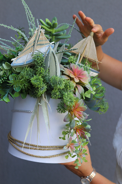 flowerbox marynistyczny z żaglówkami, Wybrzeże, wym.55x47cm