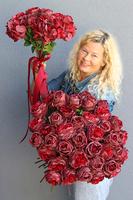 bukiet 41 bordowych róż, Rolania Bordo, dł.65cm