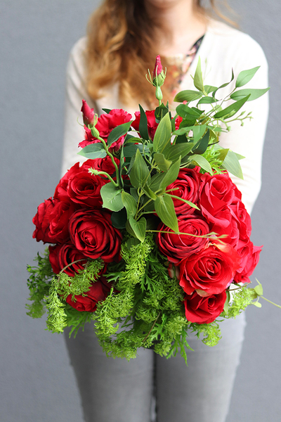 Czerwone Róże Heartano Premium, bukiet nagrobny w kształcie serca, wym.50x55cm