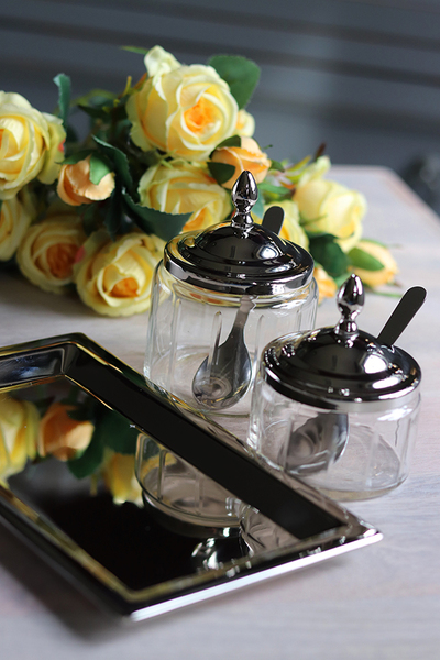 Glamour Spring, sosjerki 2 szt. na tacy, / przyprawniki, wym.12x21cm