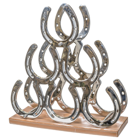 stojak stalowy na wino Glamour z dodatkiem skóry, wys.39cm, podstawa 15x37cm