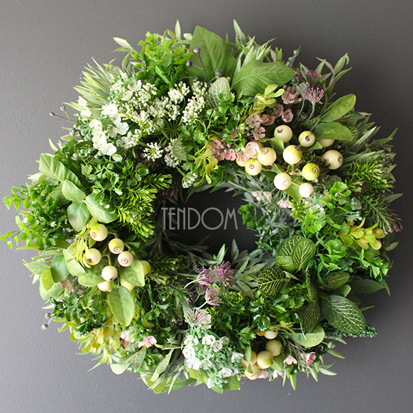 przepiękny zielony wianek / stroik dekoracyjny Zioła, Leaves, śr.38cm