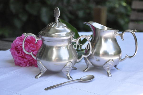 cynowany komplet do kawy Tivoli (mlecznik, cukiernica, łyżeczka) 