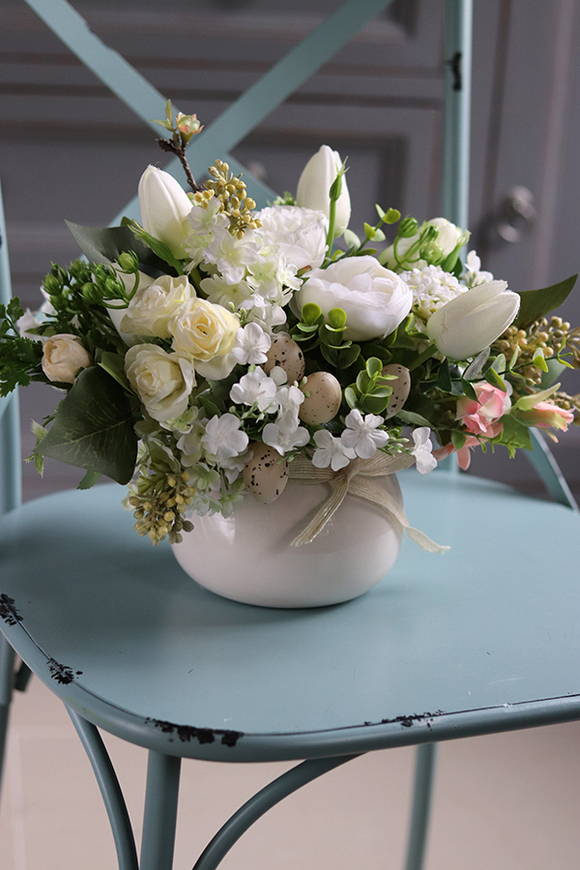 Deluni Ecru, kompozycja wielkanocna z kokardką, wys.20cm