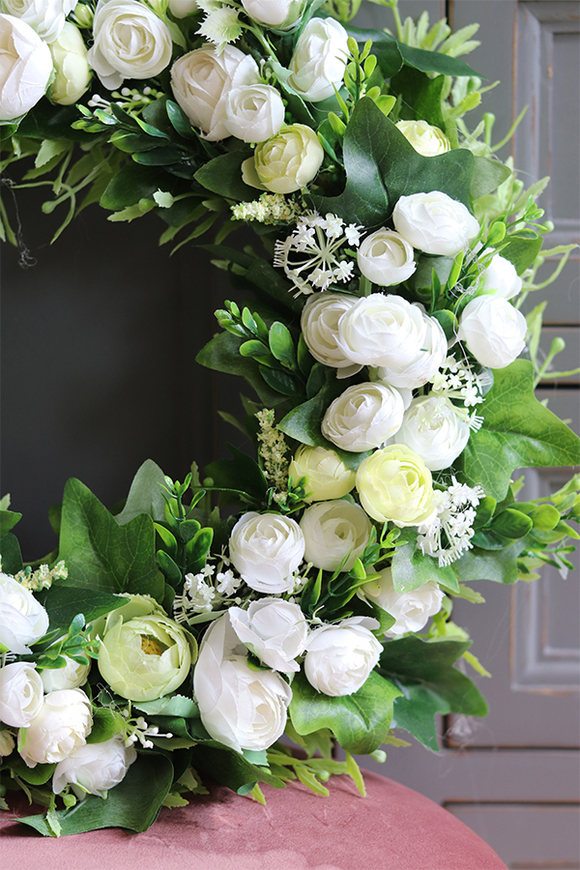 Arabella, biały wianek dekoracyjny, śr.40cm