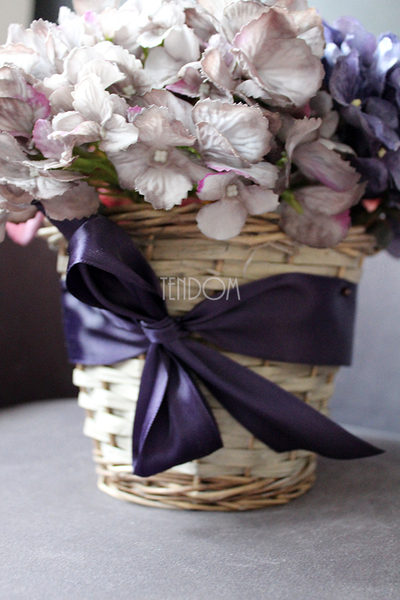 kosz z kwiatami Romantyczna Hortensja Premium 23x25cm