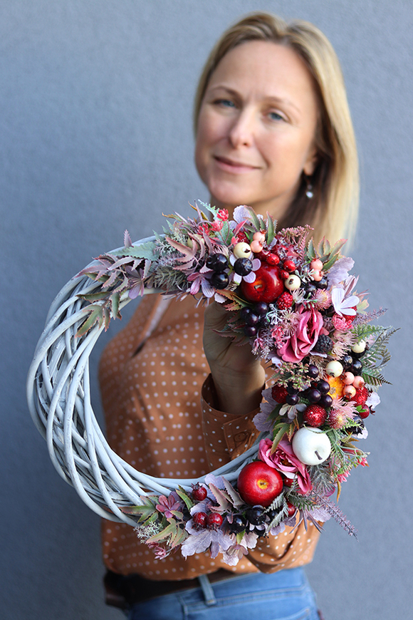 Apple Fall 2, asymetryczny wianek jesienny, śr.36cm 