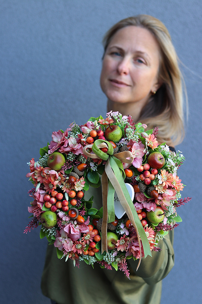 atrakcyjny jesienny wianek, Jesienne Serce, śr.30cm  