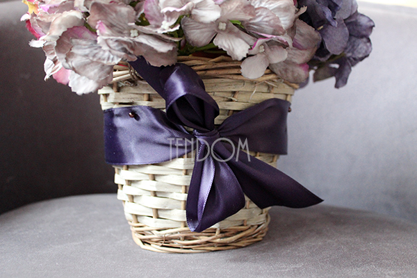 kosz z kwiatami Romantyczna Hortensja Premium 23x25cm