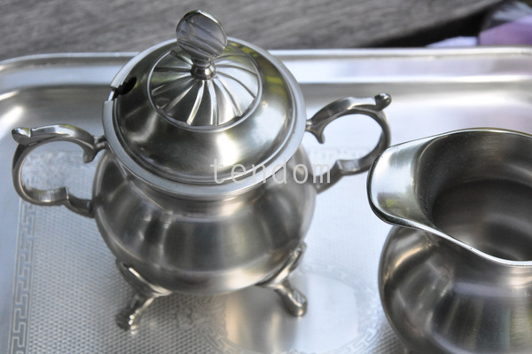 cynowany komplet do kawy Tivoli (mlecznik, cukiernica, łyżeczka) 